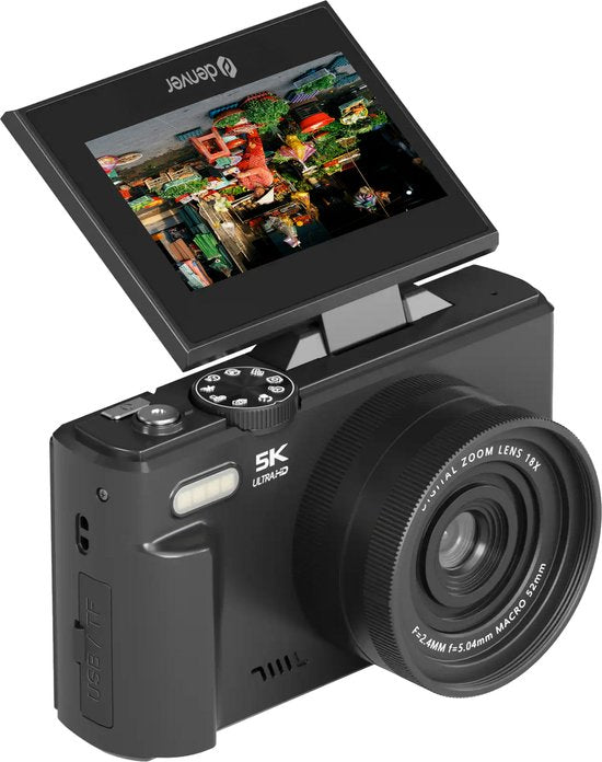 Appareil photo numérique Denver - Full HD 5K - 75 MP - Appareil photo pour vlog - Connexion Wi-Fi - Photo et vidéo - Appareil photo - DWC8475B