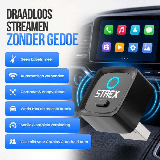 Adaptateur sans fil Strex compatible avec Apple CarPlay et Android Auto - Dongle sans fil - USB-A et USB-C - Plug and Play