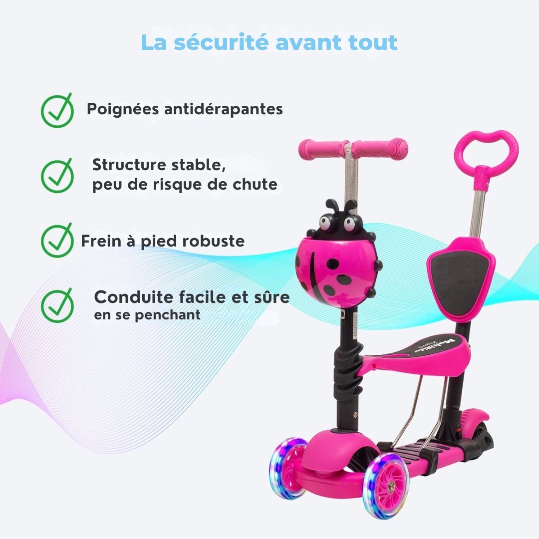 Trottinette enfant LifeGoods - 3 roues lumineuses - 3 -8 ans - Garçons/Filles - Rose