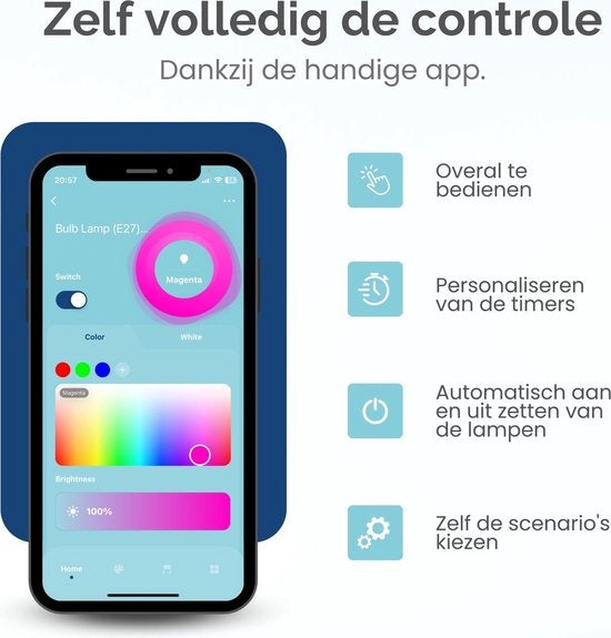 Gologi Smart Floor Lamp LED - Lampe d'angle - Industrielle - Debout - Salon - Dimmable - RGBW - Avec App - Noir