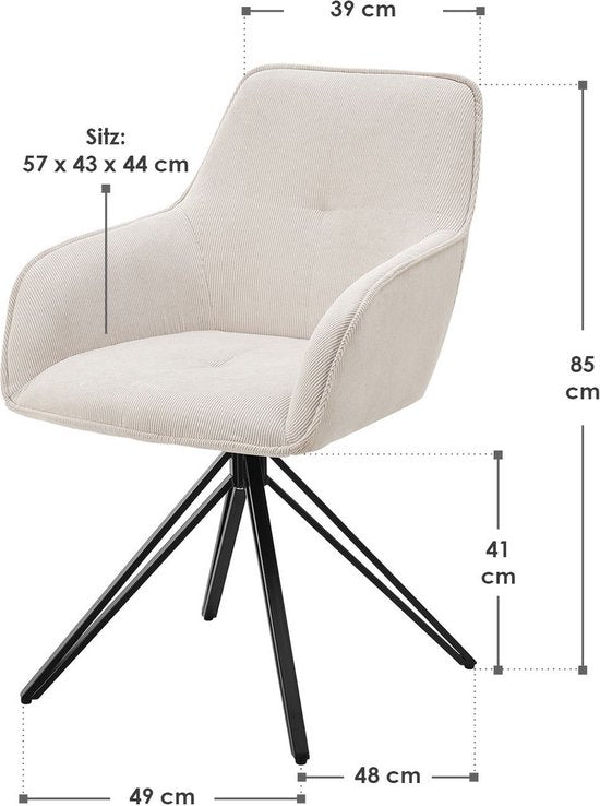 Chaise de salle à manger / Chaise pivotante / Chaise baquet Clyde - Corduroy Beige - Base en métal