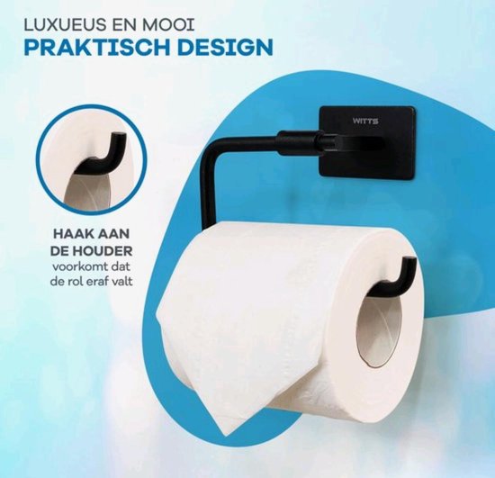 WITTS Porte-rouleau de papier toilette - Autocollant / Sans perçage - Porte-rouleau de papier toilette - Noir