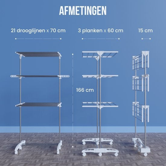 Avalo Clothes Rack - Tour de séchage à roulettes - 4 niveaux - pliable - blanc