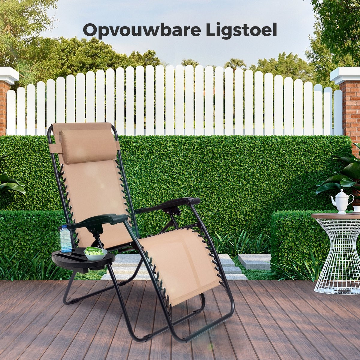 LifeGoods Chaises de jardin pliables - 30°-90° réglables - Métal - Beige