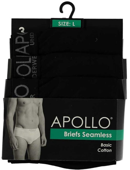 Apollo Underwear Seamless Men Cotton Black 3 Pieces Taille M