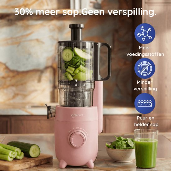 Safecourt Kitchen Slow Juicer - moteur puissant [technologie de pré-coupe et de pression à froid] - nettoyage facile - sans BPA - juicer Pink