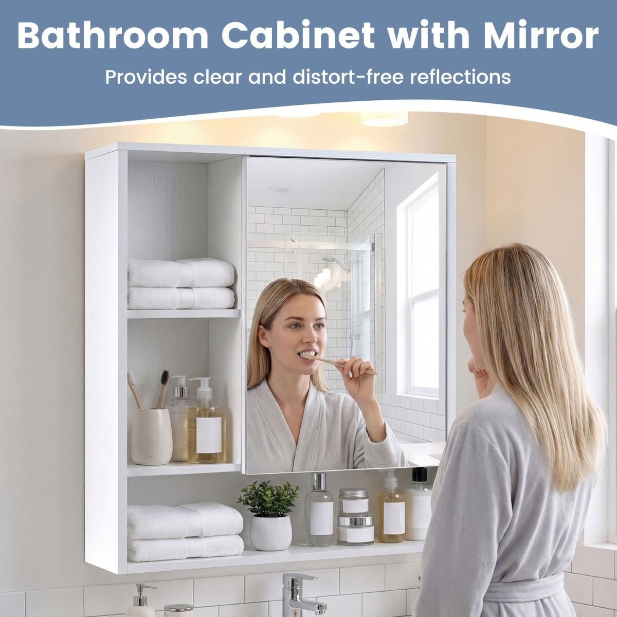 Armoire de salle de bains Coast avec miroir - armoire murale - peu encombrante - blanche