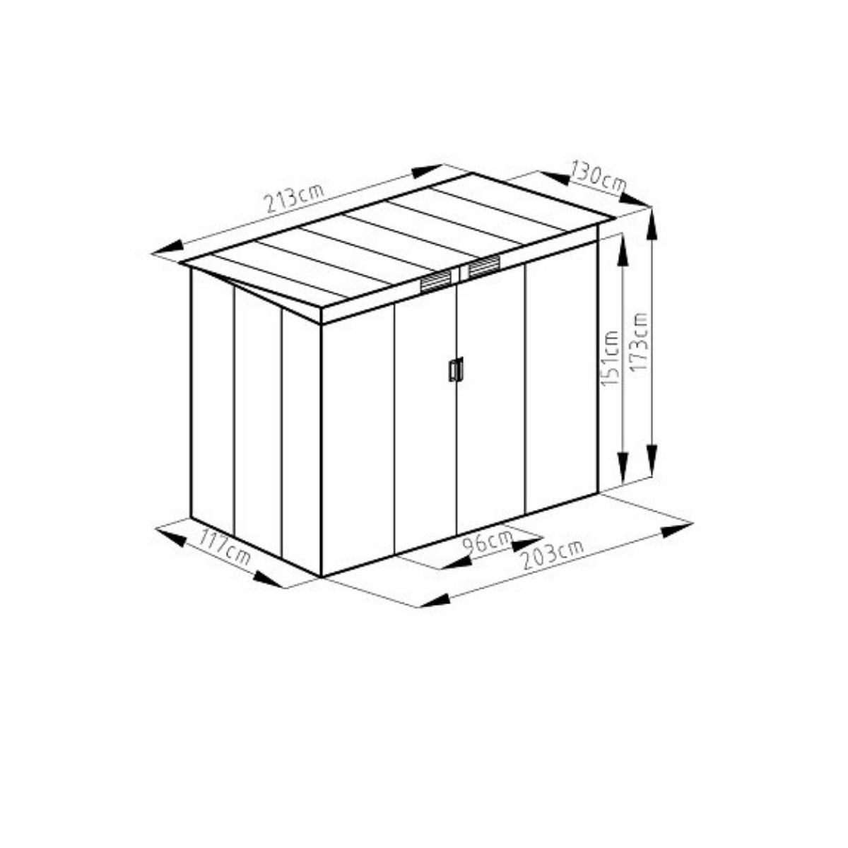 Coast Metal Equipment House Garden Equipment Shed including Foundation Pent Roof 213 x 130 x 173 cm dark grey