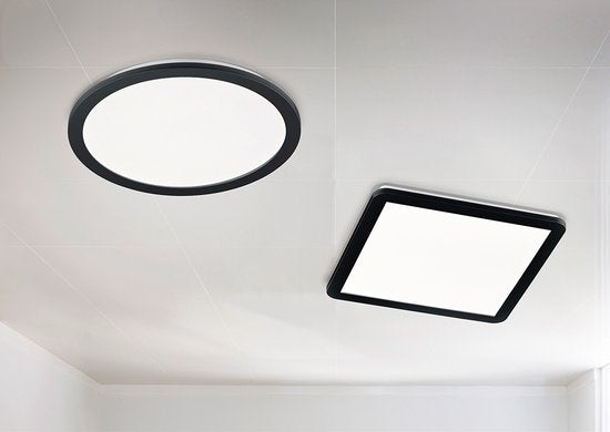 Trio leuchten - Plafonnier LED - 22W - Blanc chaud 3000K - Anti-éclaboussures IP44 - Dimmable - Carré - Noir - Plastique