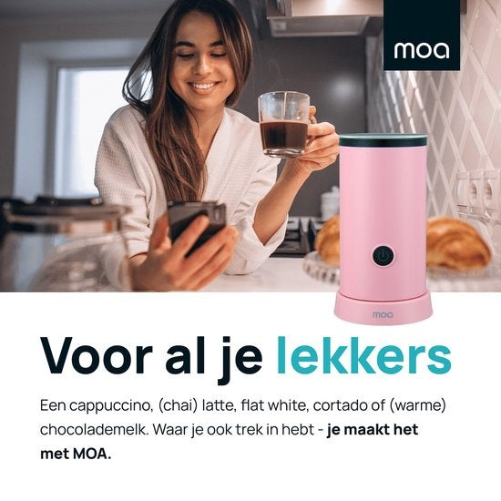 MOA Mousseur à lait électrique - Sans BPA - Pour faire mousser et chauffer - Rose - MF5P