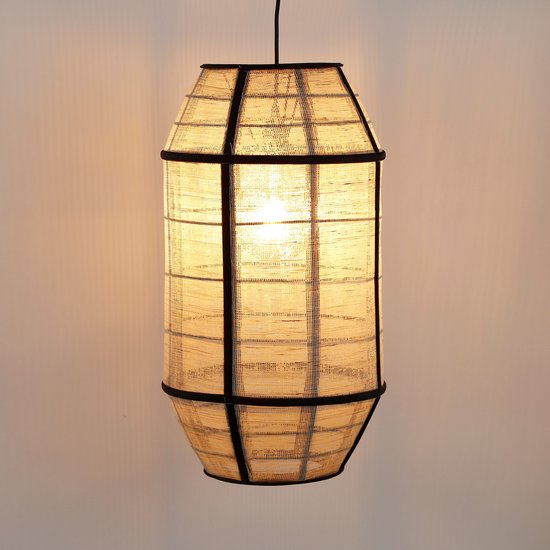 Lampe suspension - Mica Decorations - Style japonais - H58 x Ø33 cm - Lin - Blanc cassé