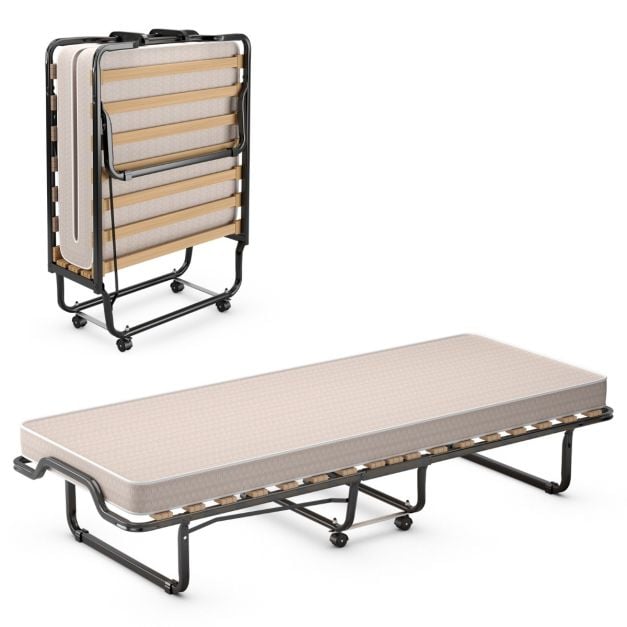 Lit d'appoint pliant italien Coast avec matelas – 200 x 90 x 41 cm – Beige