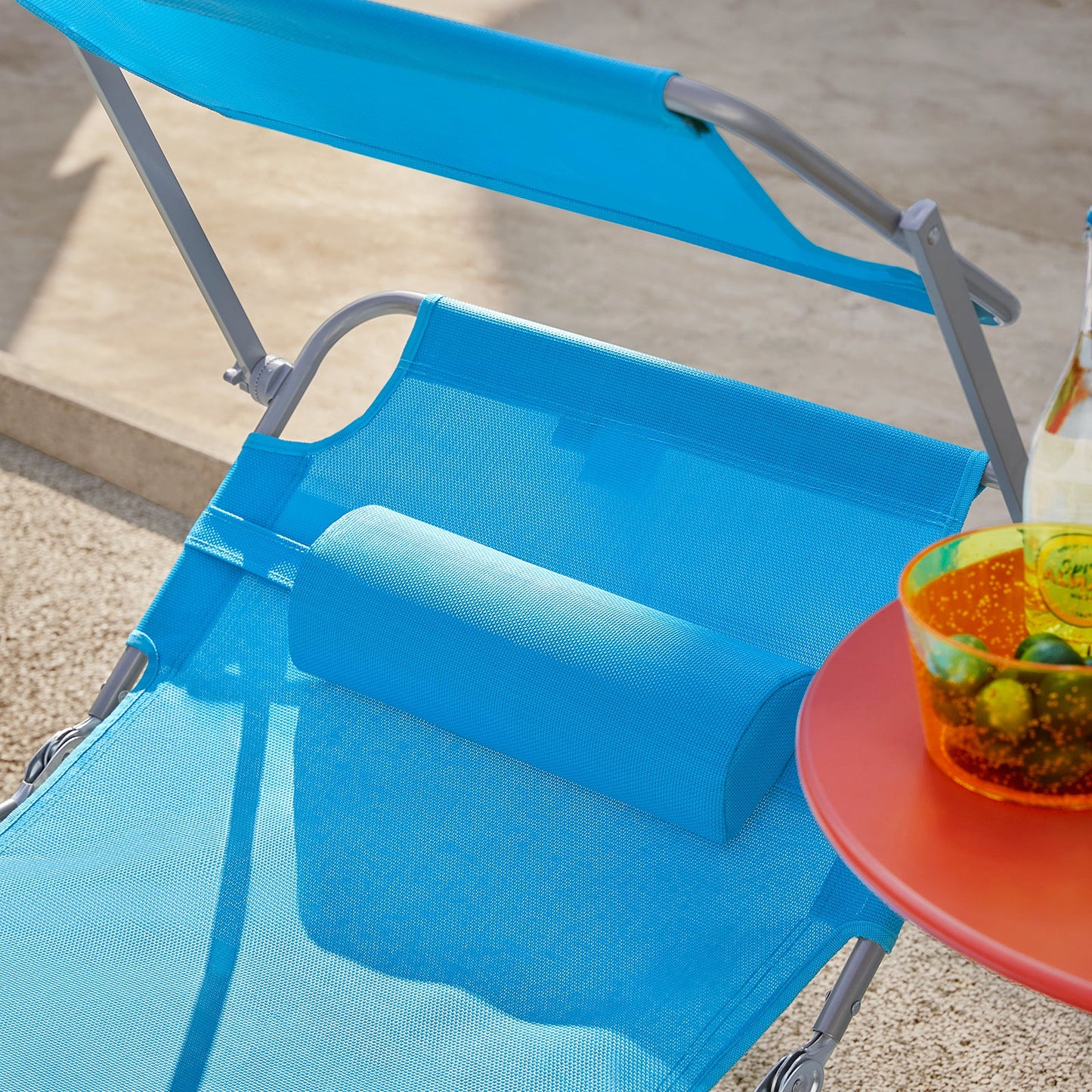 SoBuy Lounger OGS48-B - Coussin amovible - Toit ouvrant réglable - 189 x 28 x 62 cm - Bleu