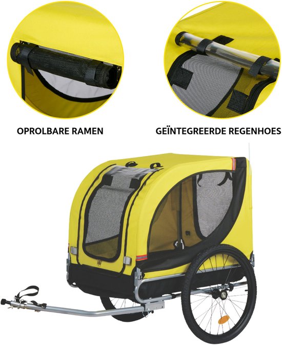 Dunlop Dog Bicycle Trailer - Remorque pour chiens jusqu'à 40 KG - Bagages pour remorque de vélo - Remorque de vélo avec réflecteurs et housse de pluie réglable - Remorque de vélo pour chiens - Remorque pour chiens - Jaune