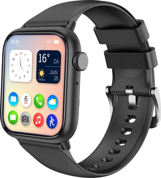 Nuvance - Smartwatch Homme et Femme - 45mm - pour iOS et Android - podomètre et moniteur de fréquence cardiaque - étanche - noir