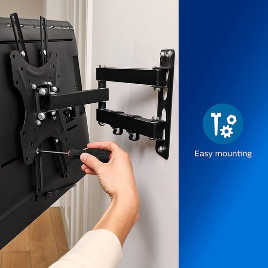 PHILIPS Support mural TV SQM9232/10 - TV de 26" à 70" - Max. 35 KG - TV LED, LCD, QLED, OLED, incurvées et plates - Gestion des câbles TV - Trous de fixation VESA - Noir