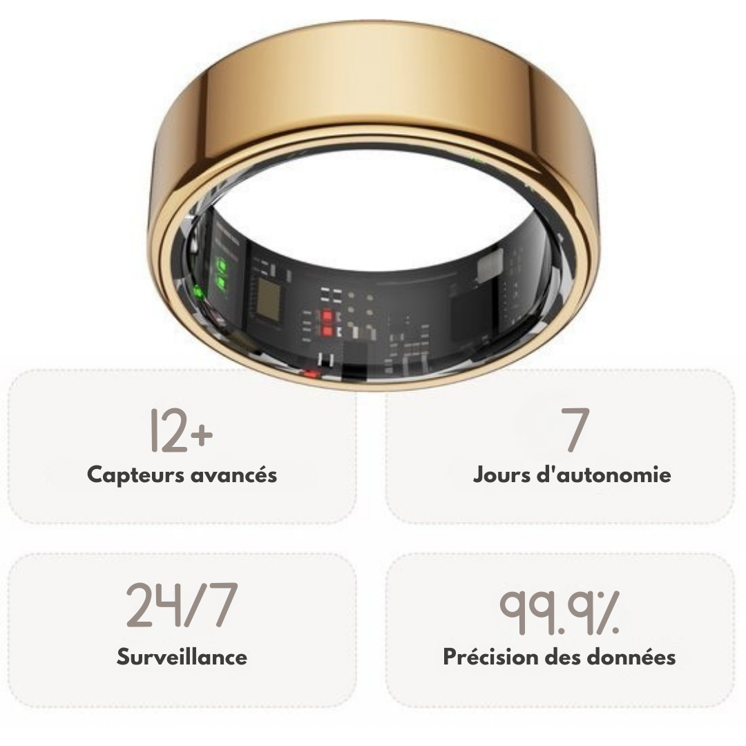 Bague connectée Focus - Suivi de santé - Sport et activités quotidiennes - Taille 7 - Or