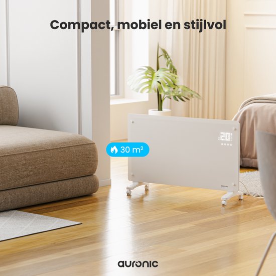 Auronic Electric Heater - Convecteur avec thermostat et télécommande - Panneau chauffant - jusqu'à 30 m² - 2500W Heater - White