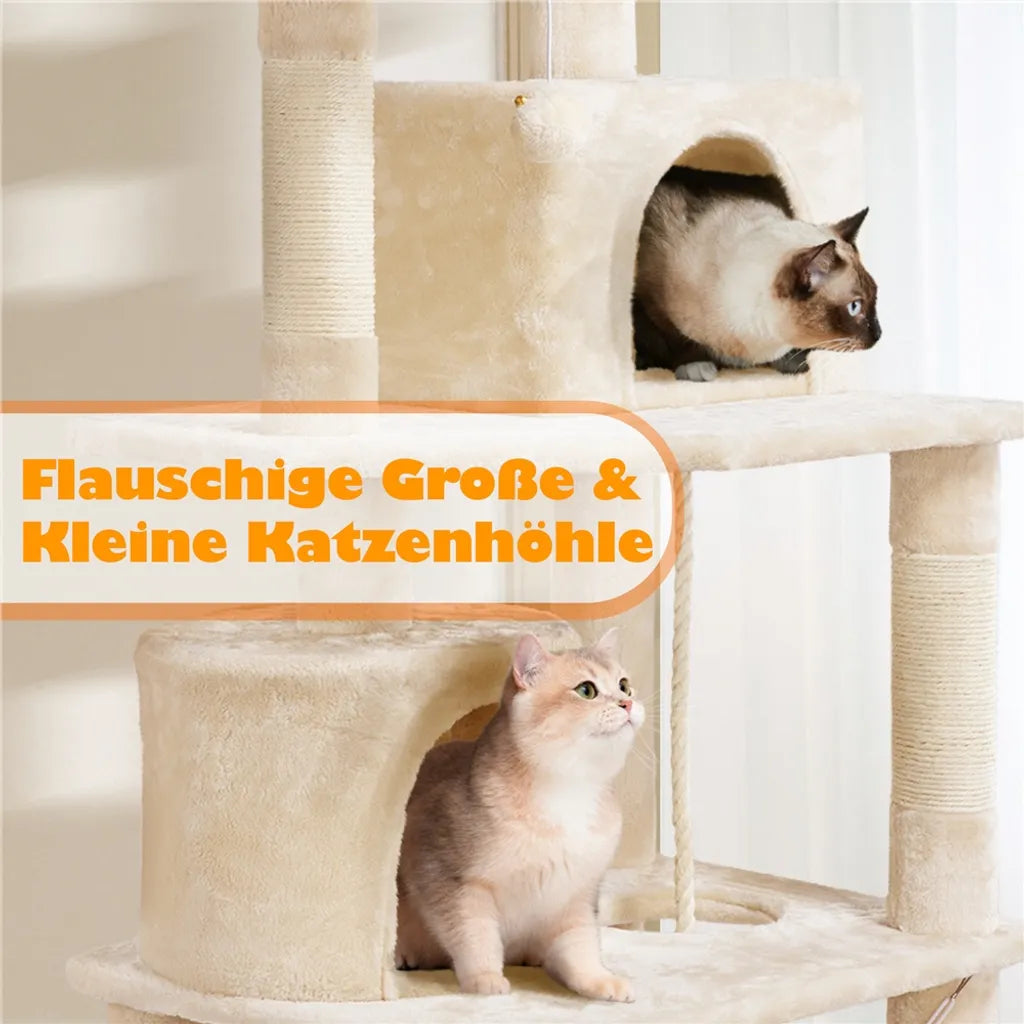 Yaheetech Scratch Post Beige - 158 cm de haut - Avec 2 plateformes, 2 maisons pour chats et 5 griffoirs en sisal