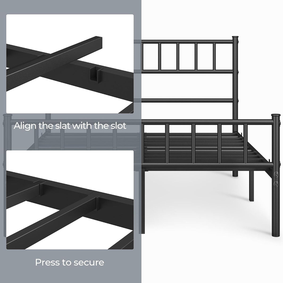 Cadre de lit Yaheetech 4ft6 - 500 kg - Avec tête de lit - Espace de rangement de 32 cm sous le lit - Noir