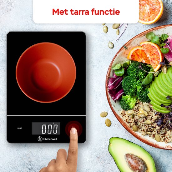 Kitchenwell Balance de cuisine numérique de précision - Balance de cuisine - 1gr - 15kg - Fonction tare - Noir