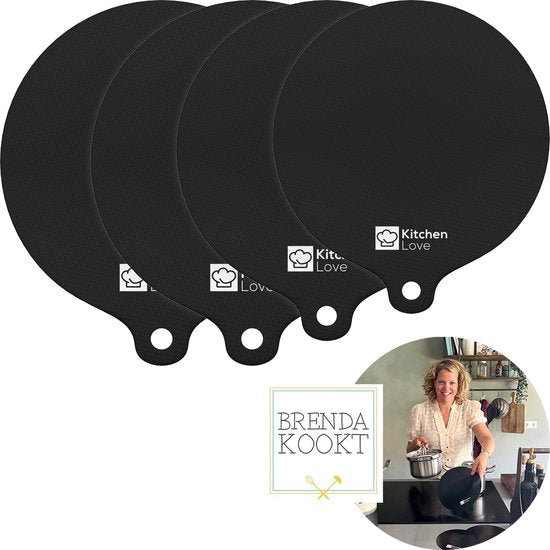 KitchenLove Induction Protector - Mat Round - 4 Pieces 3 Sizes - Pan Protector Mat - Heat Resistant up to 240°C - Black