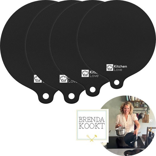 KitchenLove Induction Protector - Mat Round - 4 Pieces 3 Sizes - Pan Protector Mat - Heat Resistant up to 240°C - Black