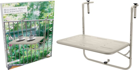Table de balcon Pro Garden - métal - beige mat - 60 x 43 cm - Pliable - Hauteur réglable