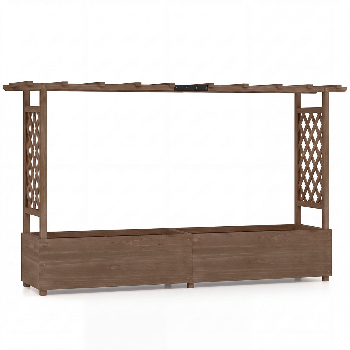 Jardinière Coast avec treillis - toit suspendu - bois de pin massif - marron - 200 x 44 x 114 cm