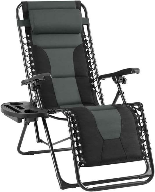 Chaise longue solaire Yaheetech Zero-Gravity à dossier réglable - Noir et gris - 165 x 64 x 69 cm