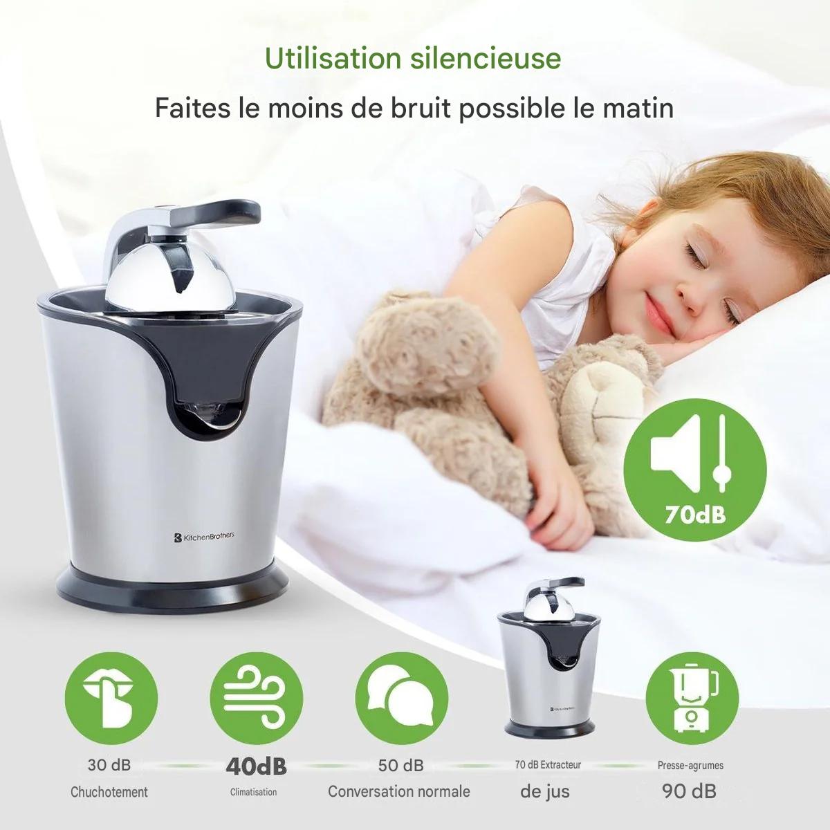 Presse-agrumes électrique - KitchenBrothers - Presse-orange et citron - 160W - acier inoxydable - Noir