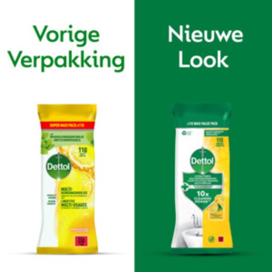 Lingettes nettoyantes multi-usages Dettol Maxi, parfum citron, 110 pièces