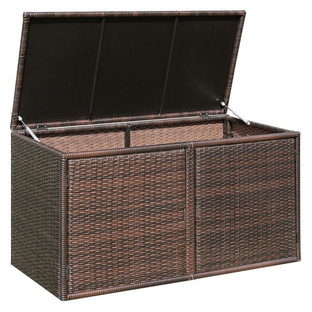 Coast Rattan Terrace Box 335 L - Brown - 115 x 60 x 65 cm - Boîte de rangement de jardin résistante aux intempéries avec couvercle et 2 étagères