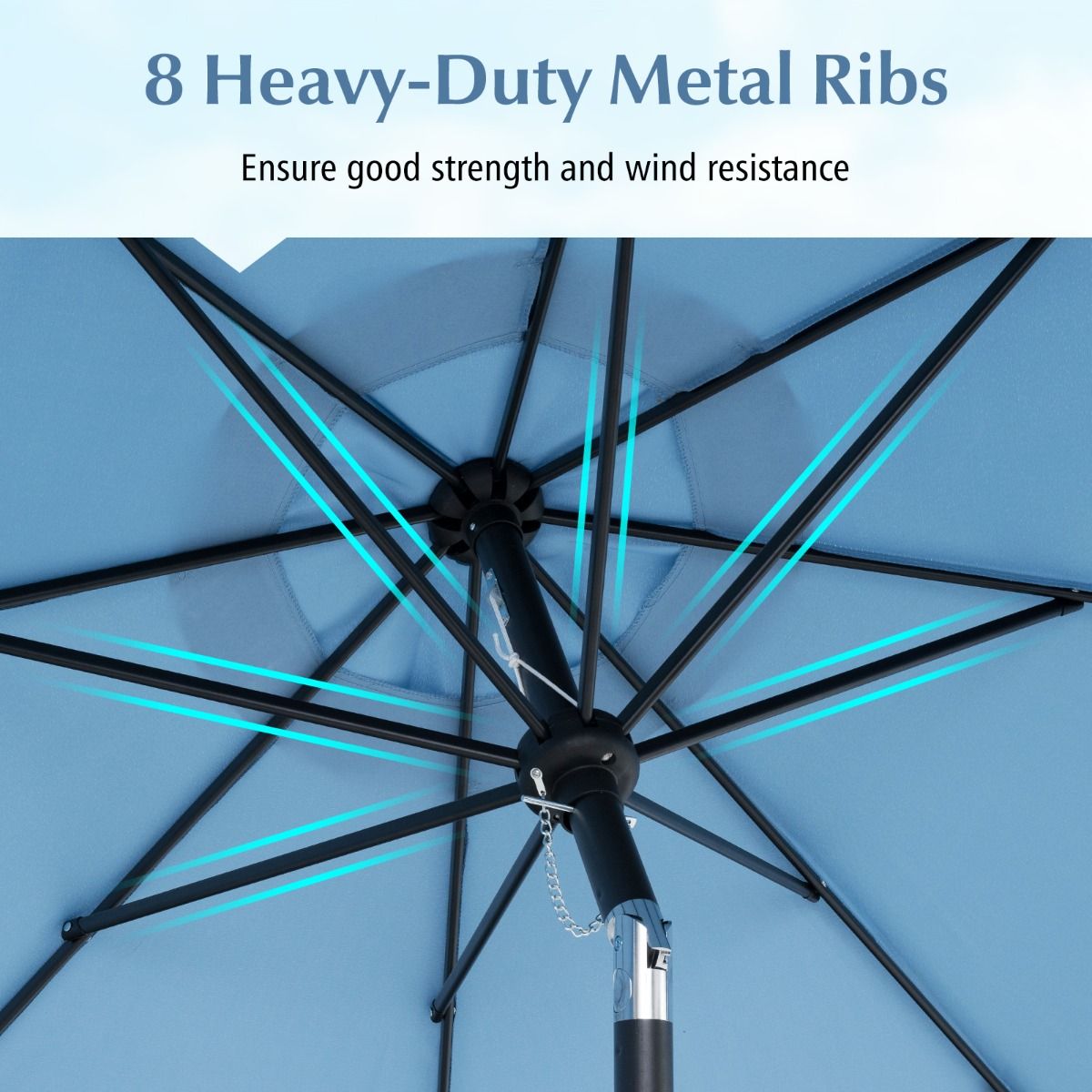 Coast Parasol 270 cm Navy Blue - Parasol de jardin avec manivelle, Volant et inclinaison de 25° Parasol de terrasse avec 8 côtes