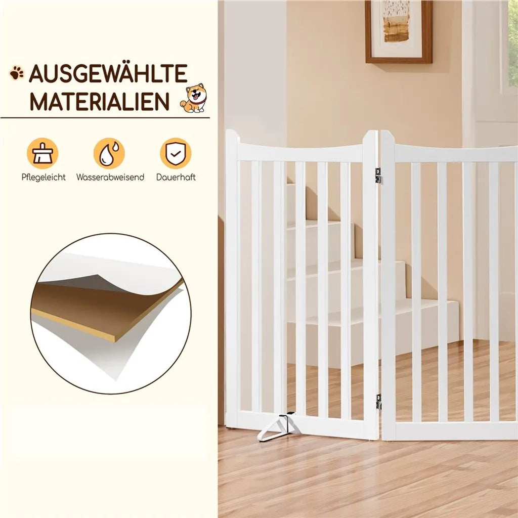Yaheetech Dog Fence 151.5 × 90.5 cm - White Wood - Barrière de sécurité pliable avec 3 panneaux et 2 pieds de support
