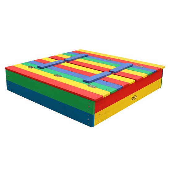 Bac à sable en bois AXI Ella aux couleurs de l'arc-en-ciel - Avec bancs et couvercle - Bois FSC - 100 x 95 x 20 cm - Bac à sable pour enfants