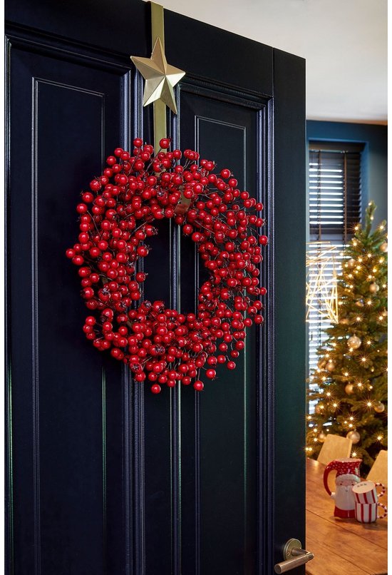 Mica Decorations : Décoration de Noël avec des baies rouges - Couronne de Noël pour créer une ambiance festive chez vous - Ø 50 cm en mousse - Couronne de porte d'intérieur pour la période de Noël - Rouge