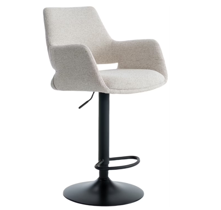 Criks Design Tabouret de bar Monza - réglable 93-115 cm - pivotant sur 360° - avec repose-pieds - beige