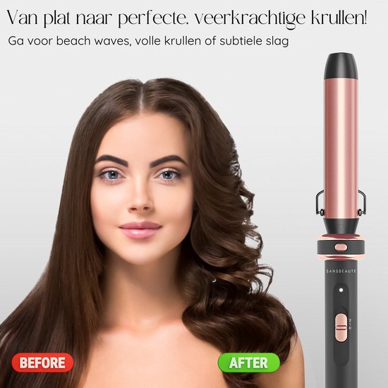 Sansbeauté® 6 en 1 Fer à boucler avec pince - Fer à boucler en céramique - 13mm à 38mm - Brosse pour sèche-cheveux cheveux courts - Brosse chauffante - Boucleurs - Brosse thermique - Styler les cheveux - Brosse à boucler 5 en 1