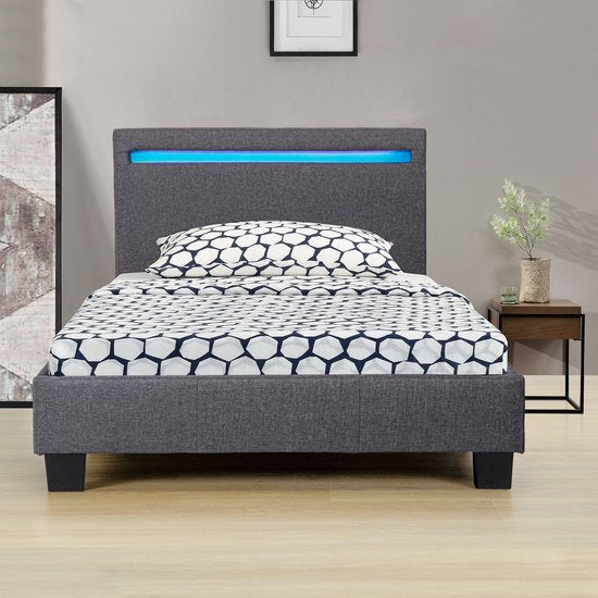 Lit rembourré Verona - 90 x 200 cm - Gris - Eclairage LED