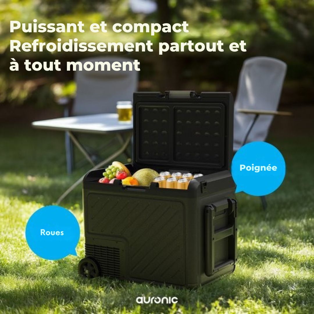 Glaçière électrique Auronic - Compresseur - Avec roues - 12V 230 Volt - Voiture - 50L - Noir/Gris