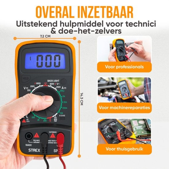 Strex Digital Multimeter - AC / DC - Batterie Duracell 9V, pince et étui de rangement inclus - Multimètre