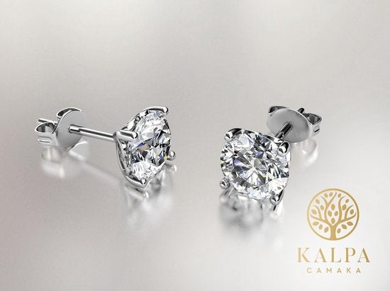 Yolora Ladies Earrings - Cristaux ronds Kalpa Camaka - Argent - Plaqué or blanc 18K - Boucles d'oreilles femme Argent - Clous d'oreilles - Bijoux - Boîte cadeau de luxe - Boîte cadeau - Boîte cadeau exclusive - Magnifique emballage cadeau