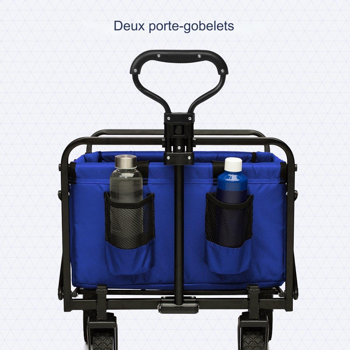 Charrette à bras LifeGoods pliable roues pivotantes - 2 supports - capacité de charge de 70 kg - bleu