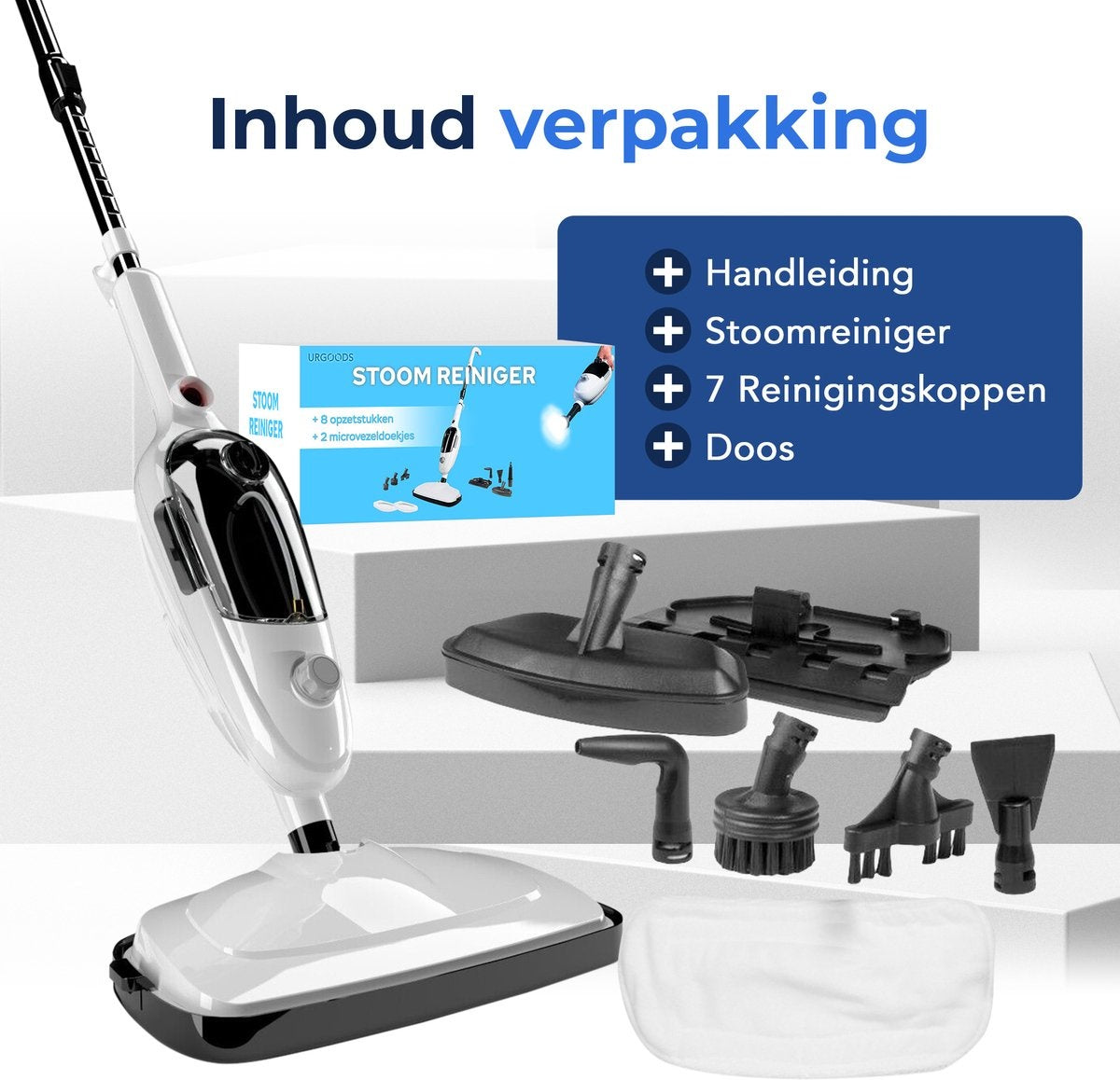 URGOODS - Nettoyeur vapeur haute pression 2-en-1 et sèche-mains - plastique blanc - comprend 8 accessoires et 2 chiffons en microfibre - pour sols et canapés - multifonctionnel et hygiénique