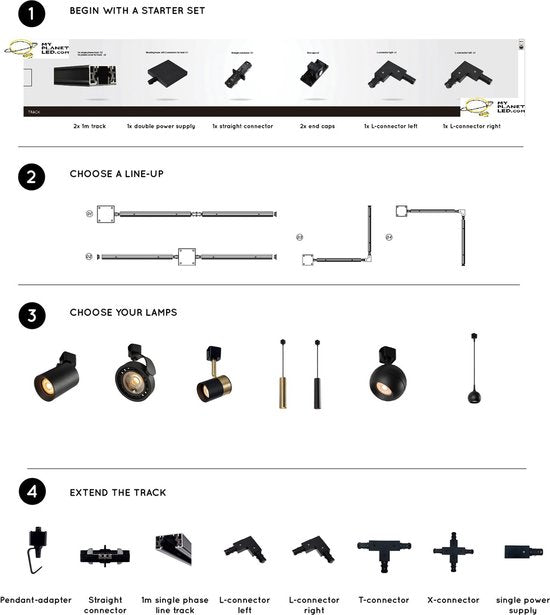 Kit de démarrage Lucide TRACK - Système de rails monophasé / Éclairage sur rail - 2 mètres - Blanc