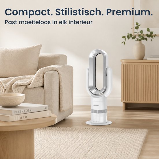 Ventilateur sans fil Aironex Swing avec chauffage – Radiateur soufflant – 2 en 1 : refroidissement et chauffage – 10 réglages – Oscillation à 71° – Télécommande – Blanc