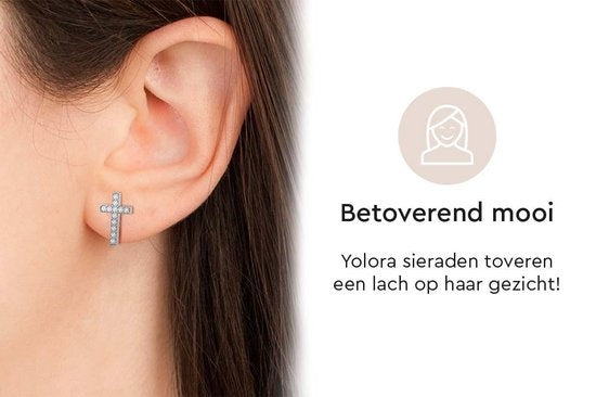 Yolora Boucles d'oreilles Femme Croix - Cristaux Kalpa Camaka - Argent - Plaqué Or Blanc 18K - Boucles d'oreilles Femme Argent - Bijoux - Coffret Luxe - Boîte Cadeau - Bel Emballage Cadeau - Cadeau Fête des Mères