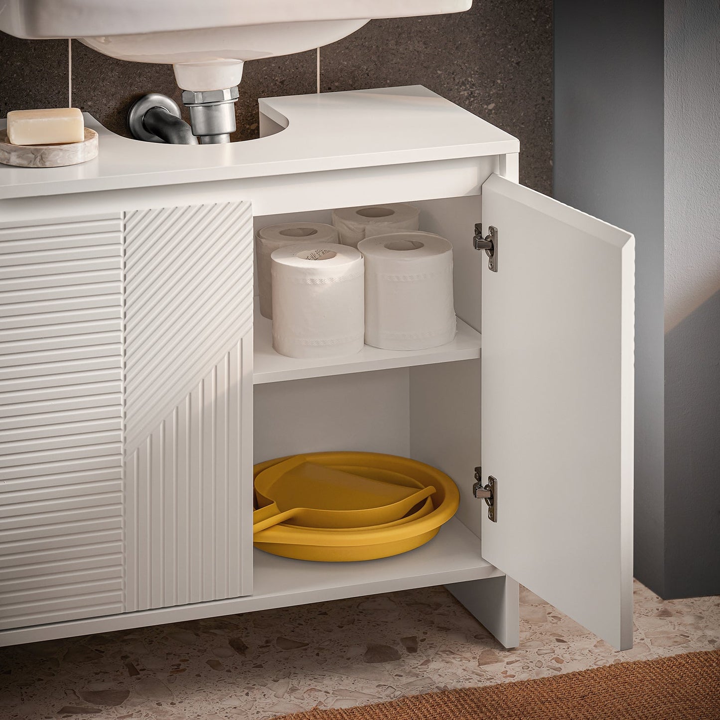 SoBuy BZR157-W Meuble sous évier Meuble de salle de bains Meuble bas Meuble de salle de bains - Blanc - 60 x 61 x 30 cm