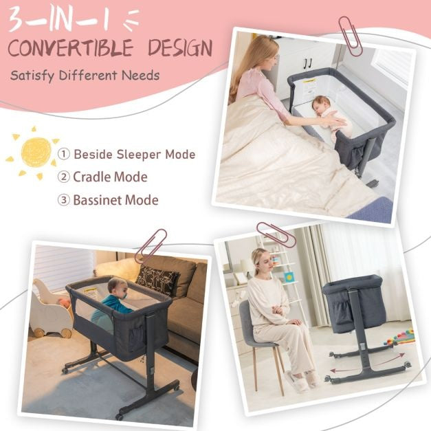 Berceau Coast 3 en 1 avec 5 hauteurs réglables - 86 x 63 x 67/70/74/77/81 cm - gris